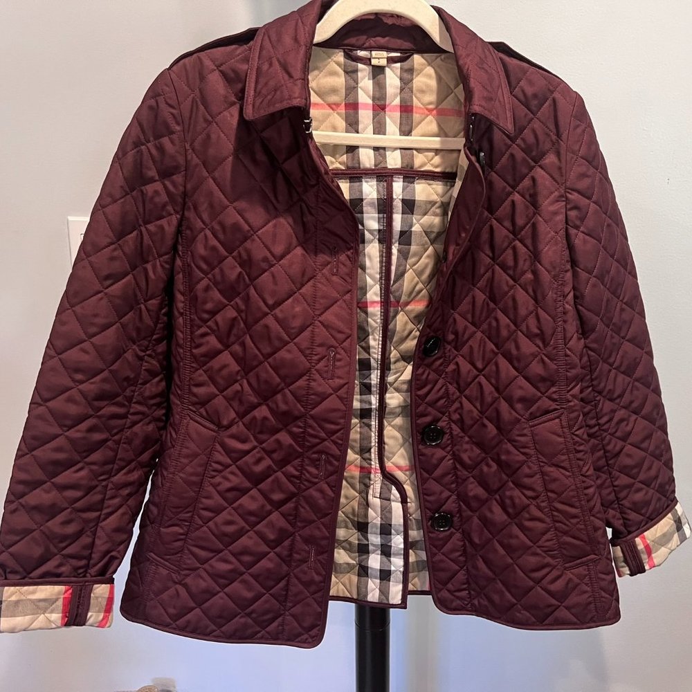 Burberry Women's Quilted Jacket, Size: S | Color - Burgundy/Maroon